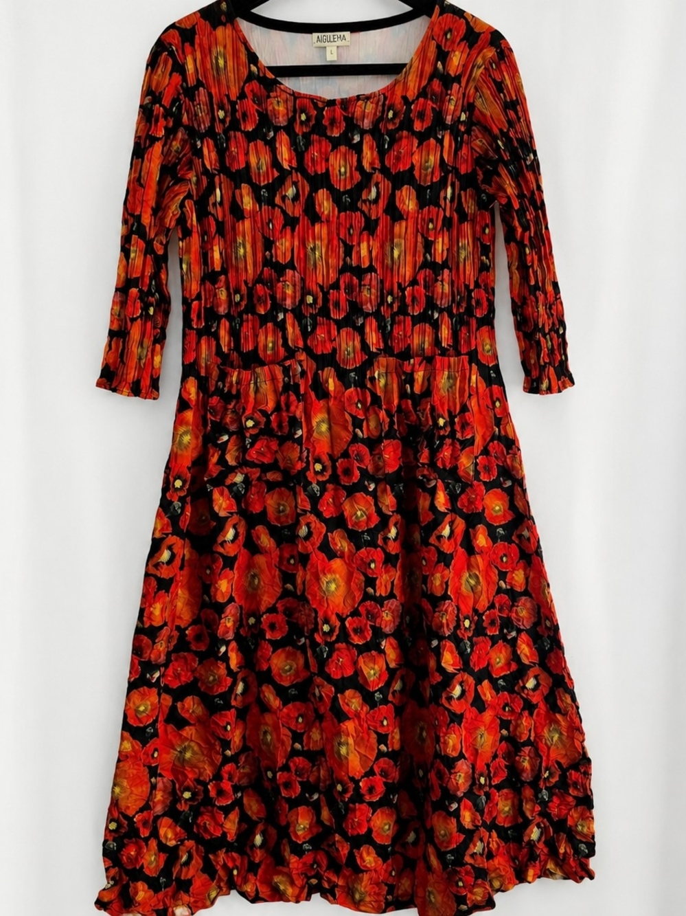 Alquema Crinkle Floral Maxi Dress | Red Poppy Print | 3/4 Sleeve | Size 1 - Picture 2 of 10